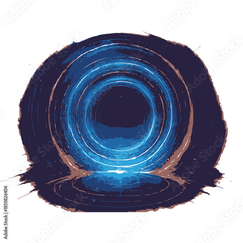Glowing blue vortex with concentric rings and reflections, evoking sci-fi portal or dimensional gateway.