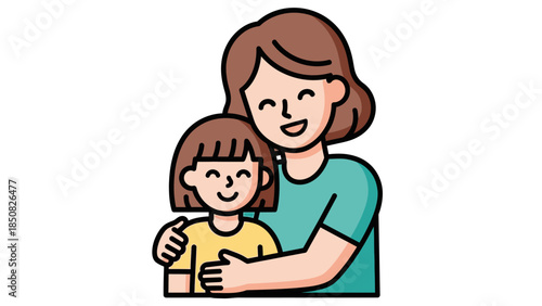 Happy mother hugging her daughter illustration