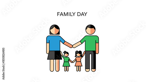 Family Day illustration with parents and two children holding hands