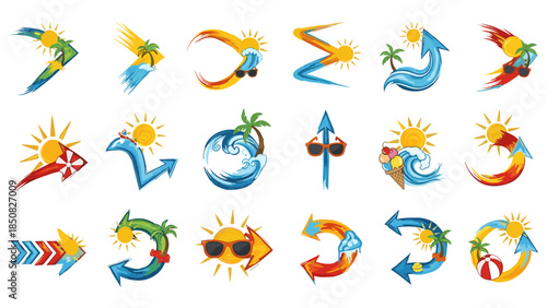 Set of colorful swimming pool and beach lifestyle icons collection
