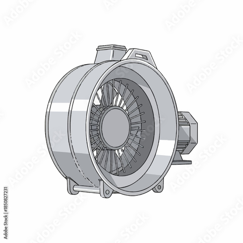 Industrial Inline Duct Fan Vector Illustration - Circular Exhaust Ventilation Blower Isolated