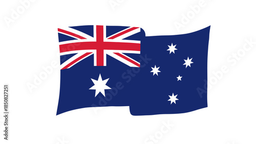 An illustration of the Australian national flag with a dynamic fluttering effect. It clearly displays the Union Jack and Southern Cross for patriotic content.