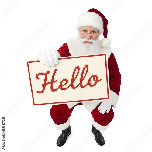 santa claus holding a hello card