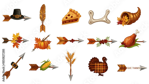 Collection of cartoon autumn harvest and seasonal food icons