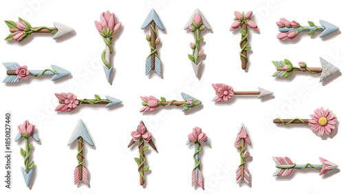 Collection of pink and green flower bouquets with pink ribbons