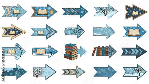 Collection of various illustrated arrows with different designs and colors