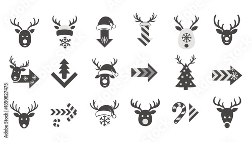 Set of various black silhouette reindeer christmas holiday icons