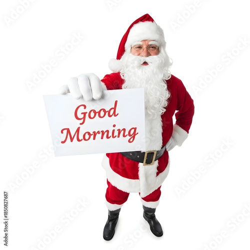santa claus holding a good morning card