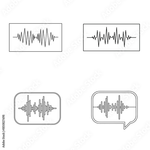 A set of user interface illustrations in the form of voice message waveform in a frame on a transparent background