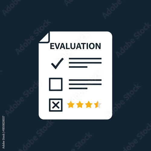 Evaluation document showing checkmarks and ratings with a dark background for assessment purposes