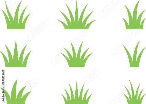 Green grass icons set collection, flat vector plant silhouettes for nature landscape garden design and eco environment concepts