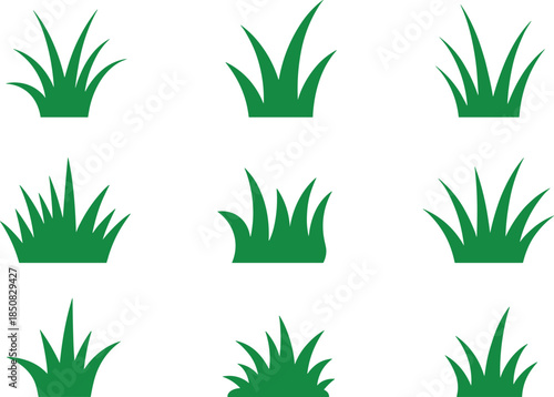 Green grass icons set collection, flat vector plant silhouettes for nature landscape garden design and eco environment concepts