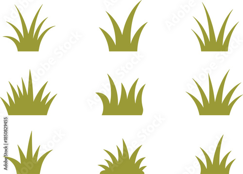 Green grass icons set collection, flat vector plant silhouettes for nature landscape garden design and eco environment concepts