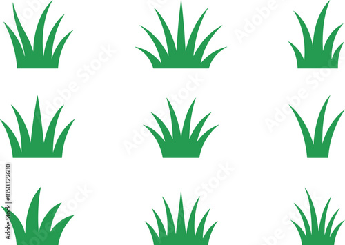 Green grass icons set collection, flat vector plant silhouettes for nature landscape garden design and eco environment concepts