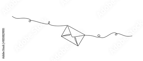 Continuous one line drawing of envelope mail with paper airplane, Envelope mail with flying paper plane sending letter and email message concept vector illustration