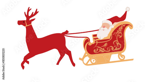 Santa Claus riding in a sleigh pulled by a reindeer, celebrating Christmas