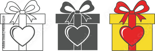 Gift box with heart isolated on white background set of three gift boxes with heart vector illustration of gift box with heart in different styles