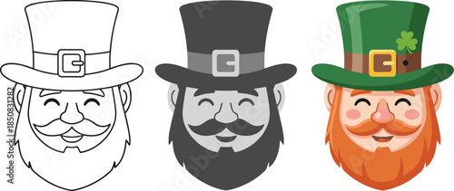 A charming set of leprechaun illustrations isolated on white background, showcasing the iconic figure in various styles, perfect for st patricks day designs