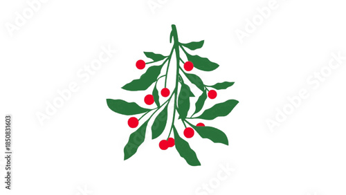 Simple yet elegant depiction of a stylized Christmas tree, adorned with berries. This festive illustration captures the essence of the holiday season