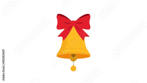 A decorative golden bell with a vibrant red bow, perfect for festive occasions