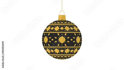 An elegant Christmas ornament with a detailed pattern is suspended by a delicate chain. It’s ready to bring festive cheer to the holidays.