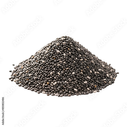 Chia seeds piled on white background for healthy lifestyle and nutrition  