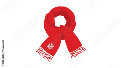 A bright red scarf with a snowflake design, perfect for keeping warm during the winter season