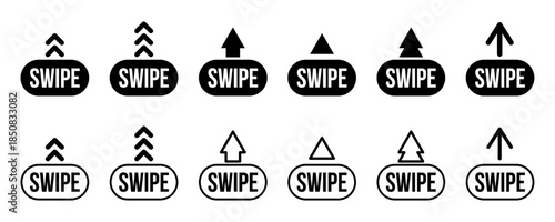Swipe Up Icon Set with Arrow Variations in Solid and Outline Styles