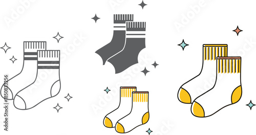 Illustration of various pairs of socks with different designs, isolated on white background a simple and clean image for clothing or fashion concepts