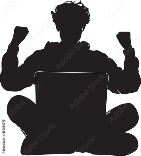 Young Entrepreneur Celebrating Online Success | Startup Motivation Silhouette