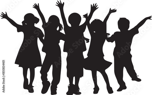Happy Children Jumping Together | Childhood Freedom Silhouette