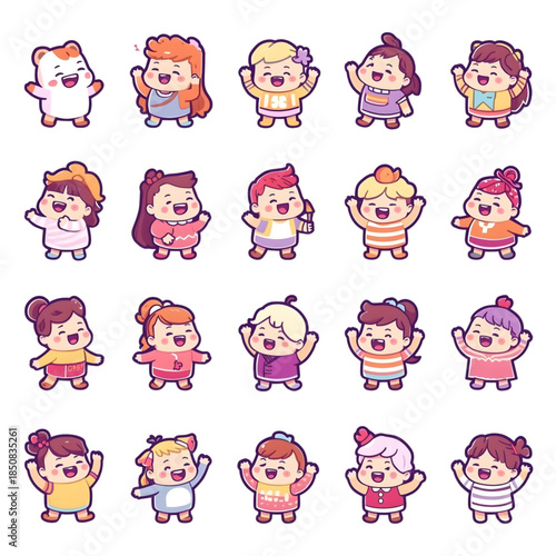 25 Joyful Chubby Kawaii Babies & Kids Stickers SVG Pack – AI Generated