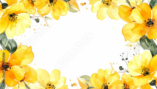 Luxurious yellow flowers design, watercolor hand-painted banner frame, trendy floral composition