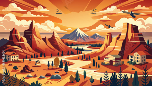 Very beautiful representation of the Wild West of Wyoming, featuring open plains, rugged terrain, historic atmosphere, and the timeless spirit of frontier landscapes and western heritage.