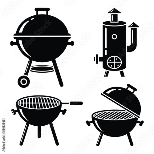 Vector Illustrations of Various Barbecue Grills and Smokers