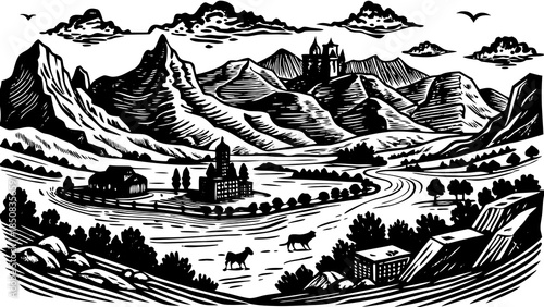 Very beautiful representation of the Wild West of Wyoming, featuring open plains, rugged terrain, historic atmosphere, and the timeless spirit of frontier landscapes and western heritage.