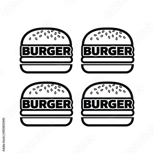 Four Black And White Burger Icons With Sesame Seeds
