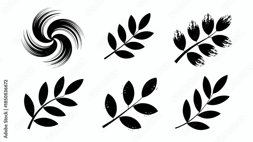 Fototapeta premium Black and White Leaf Silhouettes Collection for Design