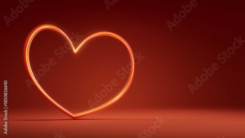 Glowing neon light heart outline on a deep red minimalist background, perfect for romantic or Valentine's Day themes