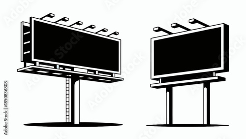 Black and White Billboard Illustration Set on Transparent Background