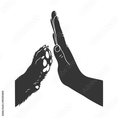 手と手のタッチ　犬と人　シルエットアイコン