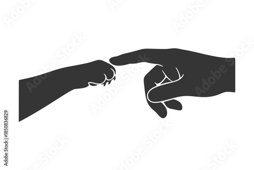 手と手のタッチ　猫と人　シルエットアイコン