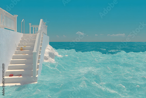Serene Ocean View with Staircase Leading to Clear Blue Waters