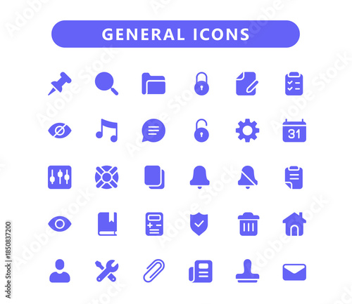 General vector solid icons set. 