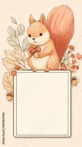 A cute squirrel holding an acorn on a white background