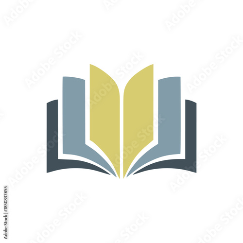 The logo features a stylized, open book with its pages fanned out in a symmetrical arrangement.