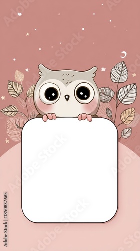 A cute owl is holding a blank piece of paper