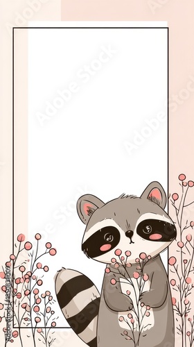 A cute raccoon holding flowers in its mouth
