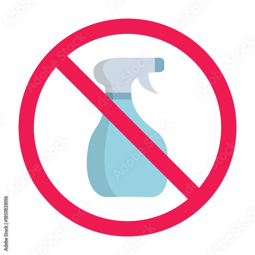 Do not spray, no spray sign, forbidden sign with spray bottle icon, no spraying sign, vector illustration
