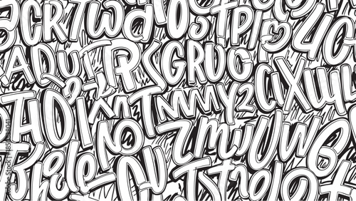 Decorative black and white graffiti style alphabet for creative design